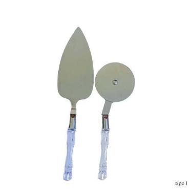 Imagem de Kit Cortador de Pizza Com Espatulas 2 Peças Aço Inox Acrilico. - Rio M