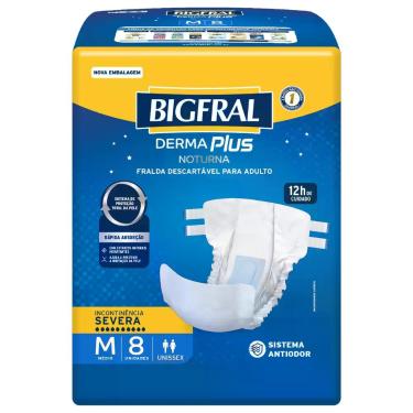 Imagem de Fralda Adulto Bigfral Derma Plus Noturna M 08 Unidades, 1 Unidade, 8, 