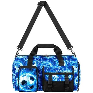 Imagem de Bolsa esportiva infantil de futebol para meninos, bolsa de viagem e fim de semana resistente à água com compartimento de sapatos para esportes, academia e festas do pijama