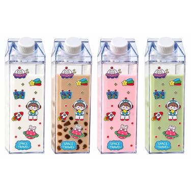 Imagem de Kit 4 Garrafa Acrílico Para Leite Suco Água Caixa Quadrada 500ml - Haü