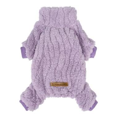 Imagem de Fitwarm Pijama de lã de gola rolê para cães, roupas quentes de inverno para cães pequenos, meninos e meninas, macacão felpudo para animais de estimação com pés, roxo lavanda, GG