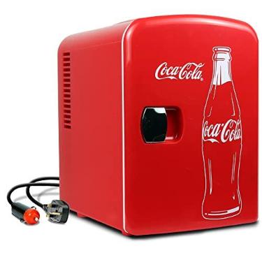 Imagem de Mini geladeira Coca-Cola Classic Coke Bottle 4L com 12V DC e 110V CA, refrigerador portátil para 6 latas, refrigerador pessoal de viagem para lanches, almoços, bebidas, cosméticos, mesa, escritório, dormitório, vermelho