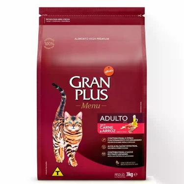 Imagem de Ração GranPlus Menu Gatos Adultos Carne e Arroz 3kg Alimento Premium E