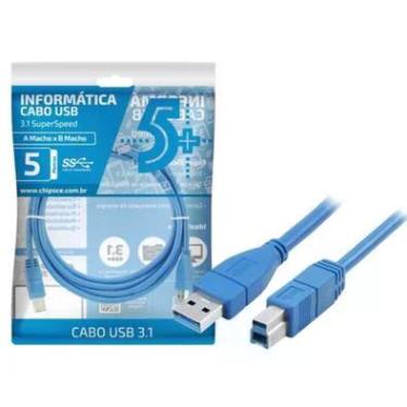 Imagem de Cabo Usb 3.0, USB A Macho + USB B Macho 3.0, 5 Metros, Azul, Chipsce - 018-7733