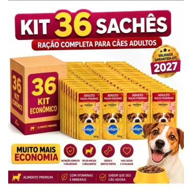 Imagem de Kit 36 Pedigree Sachê Cão Adultos Raças Pequenas Frango 100g