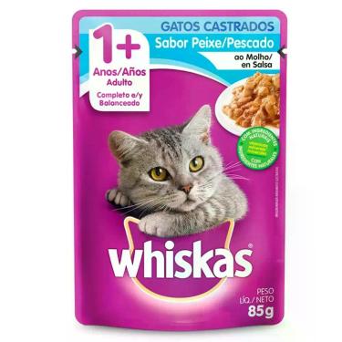 Imagem de Ração Úmida Whiskas Sachê Peixe ao Molho para Gatos Adultos Castrados 