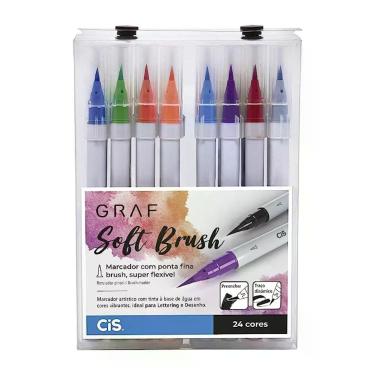 Imagem de Caneta Cis Brush Soft Cis Graf Marcador Artístico Ponta Pincel Extrafina Estojo com 24 Cores