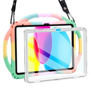 Imagem de TOPESCT Capa infantil para iPad de 11 polegadas (A16) 11ª geração 2025,10.9 cm iPad 10ª geração 2022 - Feita de silicone adequado para crianças, com protetor de tela integrado, capa com alça à prova