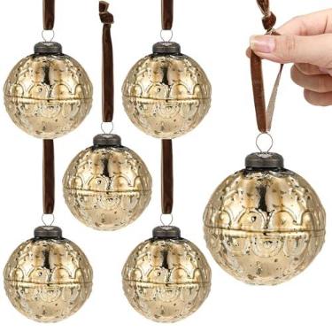 Imagem de Threan 6 peças de enfeites de Natal de vidro mercúrio dourado, decoração de