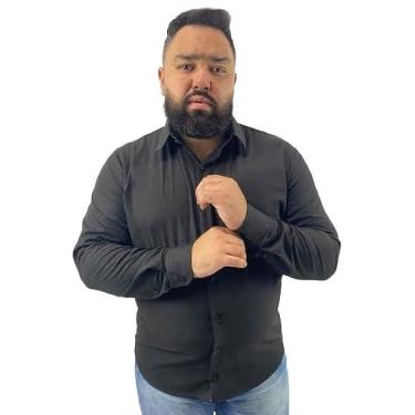 Imagem de 1 Camisa Social - Camisa Social Masculina Preta Manga Longa Slim Fit Algodão e Poliéster 5045VA Tamanho:M