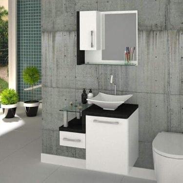 Imagem de Gabinete para Banheiro 1 Porta 1 Gaveta 1 Cuba Folha Lux e Espelheira Legno 630W Siena Móveis Branco/Preto Onix