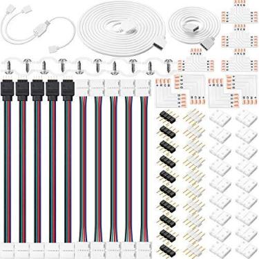 Imagem de Honoson 5050 4 pinos RGB 10 mm kit conector de fita LED cabo de extensão RGB, jumper de tira de LED, cabo divisor RGB de 2 vias, L, T, sem lacunas, conectores machos de 4 pinos com clipes