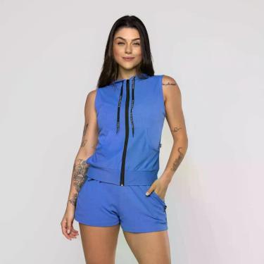 Imagem de Colete Curto Feminino Zíper Capuz e Bolso Poliamida - ORBIS FITNESS