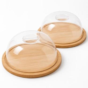 Imagem de Kit 2 Queijeira Bambu Tampa Acrílica 19cm Revenda Utilidades Doméstica
