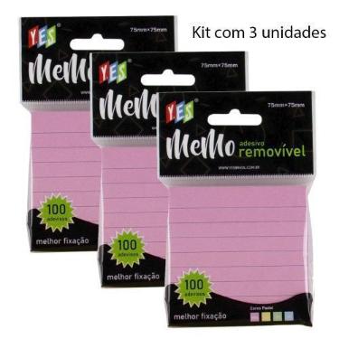 Imagem de Adesivo Memo Removível Tons Pastel Pautado Rosa (Kit C/ 3) - Yes