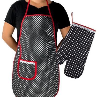 Imagem de Avental Cozinha c/ Bolso e Luva Estampado Matelado Forro Impermeável -