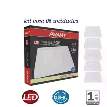 Imagem de Kit 5 Paineis Paflon Led Quadrado 24w 1°linha 30x30 Sobrepor