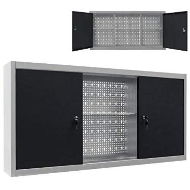 Imagem de Armário de ferramentas montado na parede, estilo industrial, metal cinza e preto