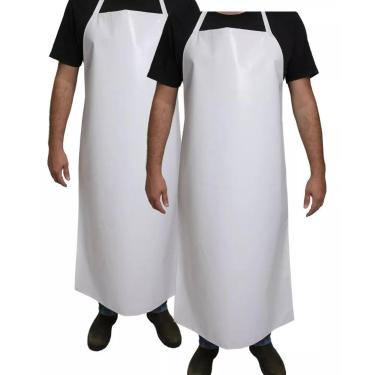 Imagem de Kit com 2 Aventais Brancos Impermeáveis De lona Pvc para Cozinha/Açoug