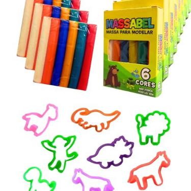 Imagem de 30 Cx De Massinha de Modelar Infantil + 60 Forminhas de Moldar Cortadores Molde Safari Dino Dinossauro Animais Kit Festa Lembrancinha Presente
