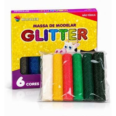 Imagem de Massinha de Modelar Colorida 6 Cores 90g com Glitter Divertida - Alcal