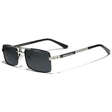 Imagem de Óculos de Sol Masculino KINGSEVEN Design Retangular Moldura Vintage Aço Inoxidavel com Proteção Uv400 Polarizado (C3)