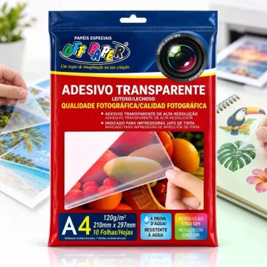 Imagem de Adesivo Transparente A4 120g Para Jato De Tinta 10 Folhas - Off Paper,