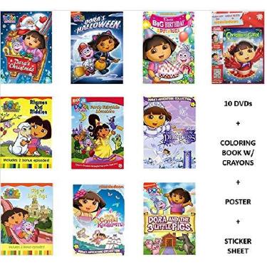 Imagem de yriiomo Coleção Ultimate Dora, A Aventureira, Com 10 Dvds, Livro De Colorir Bônus, Pôster E Folha Adesivos: Aventura Natal/Halloween Da Grandes Rimas Aniversário, Enigmas Fadas