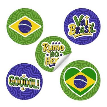 Imagem de Adesivo Redondo Copa do Mundo para Personalizar  Lembrancinha Futebol 