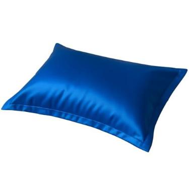 Imagem de Fronha de Cetim Seda Toque Suave Com Aba Luxo Antifrizz Cabelo Capa de Travesseiro para Cama Color 50x70cm (Azul)