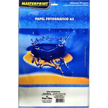 Imagem de Papel Fotográfico A3 180g Glossy Branco Masterprint 20 Folha - Sem mar