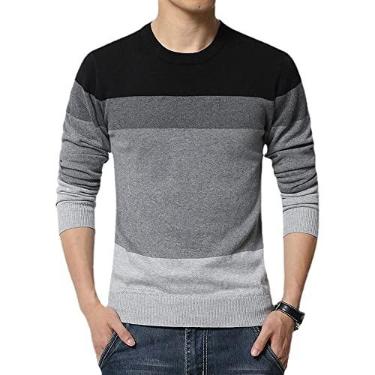 Imagem de Legou Suéter masculino de gola redonda pulôver de malha, Preto, G