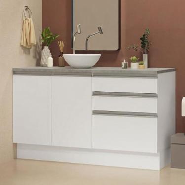Imagem de Armário Gabinete para Banheiro 140cm 2 Portas 3 Gavetas Branco Madesa