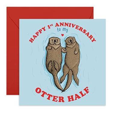 Imagem de Central 23 - Lindo cartão de 1º aniversário para ela - "Feliz 1º Aniversário" - Cartão de 1º aniversário de casamento - Cartão de aniversário para marido - Cartão de aniversário para casal - Vem com adesivos divertidos