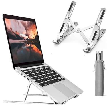 Imagem de Suporte Para Notebook De Alumínio Ajustável Dobrável Portátil Metal Resistente E Ajustável, Compatível Com MacBook Air Pro, HP, Lenovo, Dell, Samsung - MULTINIXIA