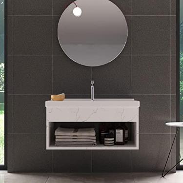 Imagem de RIVERZZA Gabinete com Cuba para Banheiro 100% MDF Zoff Marmorizado Branco