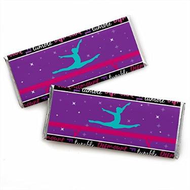 Imagem de Tumble, Flip & Twirl – Ginástica – Embrulho de barra de doces para festa de aniversário ou lembrancinhas de festa de ginasta – Conjunto com 24