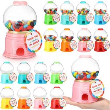 Imagem de Foilswirl Conjunto de 8 lembrancinhas de festa com tema de doces com mini dispensador de doces de 12 cm, cartões de agradecimento, máquinas de chiclete de plástico para artigos de festa de aniversário
