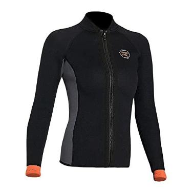 Imagem de Jaqueta feminina masculina 3 mm neoprene manga longa mergulho mergulho molhado terno camisa 2 mm 1,5 mm quente zíper frontal camisas colete surf natação terno em esportes de água fria (G, 3 mm preto