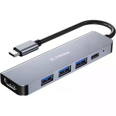 Imagem de Hub USB-C DC53 5 Portas HDMI 4K PD 100W Alumínio Compacto Prata Fortrek