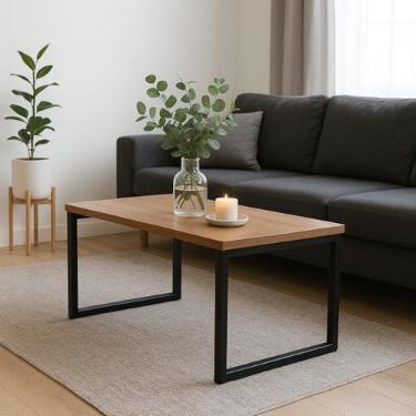 Imagem de Mesa de Centro Estilo Industrial Fabricado em Metalon 20x20 e Tampo em MDP de 15mm. Ideal para sala, Super resistente e firme. (Freijó)