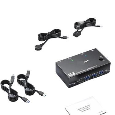 Imagem de YXX7XY Interruptor HDMI KVM 8K 2 monitores 2 computadores 8K @60Hz 4K @144Hz, comutador KVM de monitor duplo com 4 hub USB 3.0 para impressora de teclado e mouse (adaptador de plugue AU)