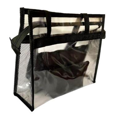 Imagem de Bolsa feminina praia sacola transparente 2 necessaires preta