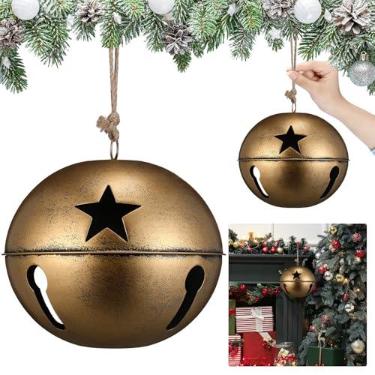 Imagem de Civaner Sinos de Natal grandes de 20 cm com recortes de estrela de corda grossa, sinos de Natal vintage, enfeites de árvore de Natal para decorações de Natal, lareira, quintal, porta, árvore