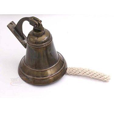 Imagem de Sino de latão sólido de 15 cm de qualidade marinho montado na parede navio antigo com acabamento antigo sino suspenso perfeito para atividades ao ar livre, escola, bar, recepção, último pedido e igreja por The Metal Magician