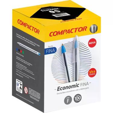 Imagem de Caneta Esferográfica Economic Fina Preta Caixa com 100 - Compactor