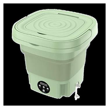 Imagem de Poderosa máquina de lavar portátil pequena máquina de lavar portátil dobrável com secador giratório Mini roupa interior automática meia 110v/220V máquina de lavar com centrífuga 8L (cor: verde)