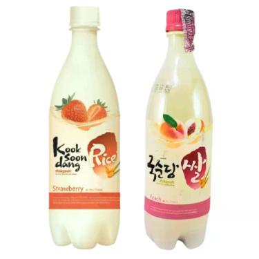 Imagem de Kit com 2 Vinhos de Arroz Coreano Makgeolli Morango e Pêssego 750ml - 