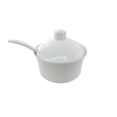 Imagem de Porta Açúcar De Melamina Redondo Com Colher Branco 290ml - Fx