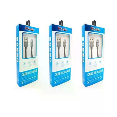 Imagem de Kit 3 Cabo Metal Usb Kingo 1M 2.1A Para Galaxy J6 Plus